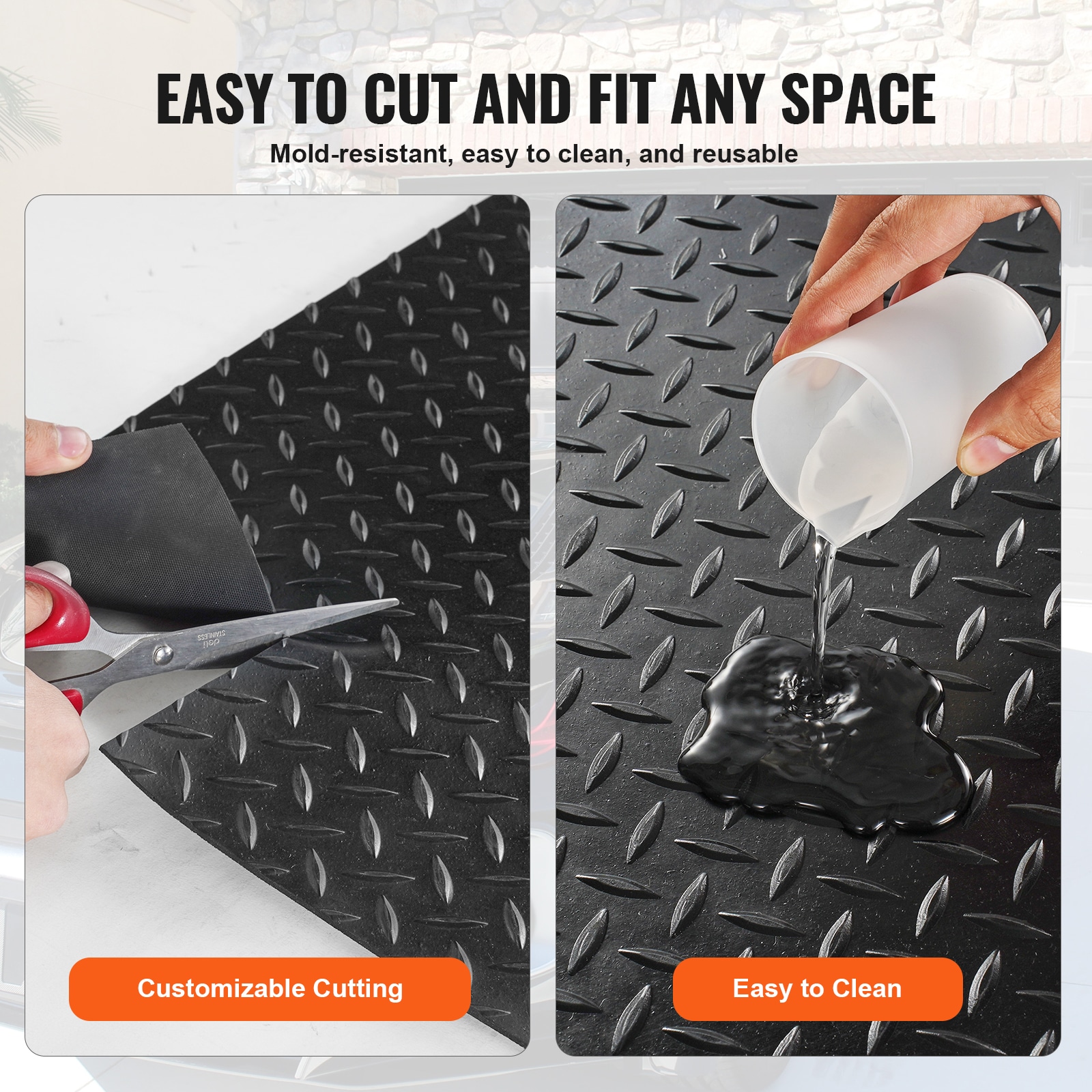 Diamond-plate Rubber Flooring Roll For Garage And Gym Use Black_voghion.com